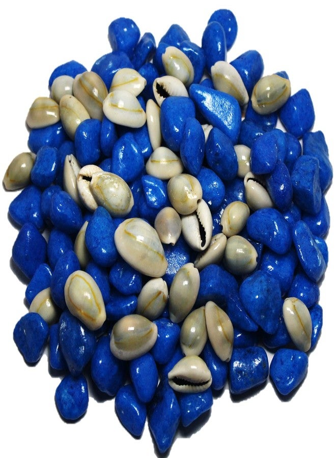 DS1 Blue Pebbles Gravels Stone with Cowrie Shell for Aquarium, Table, Vase, Fountain, 300 gm